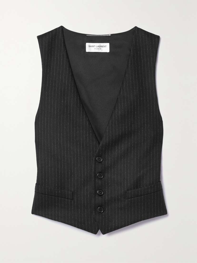 Saint Laurent Silk-satin And Pinstriped Wool And Cotton-blend Vest