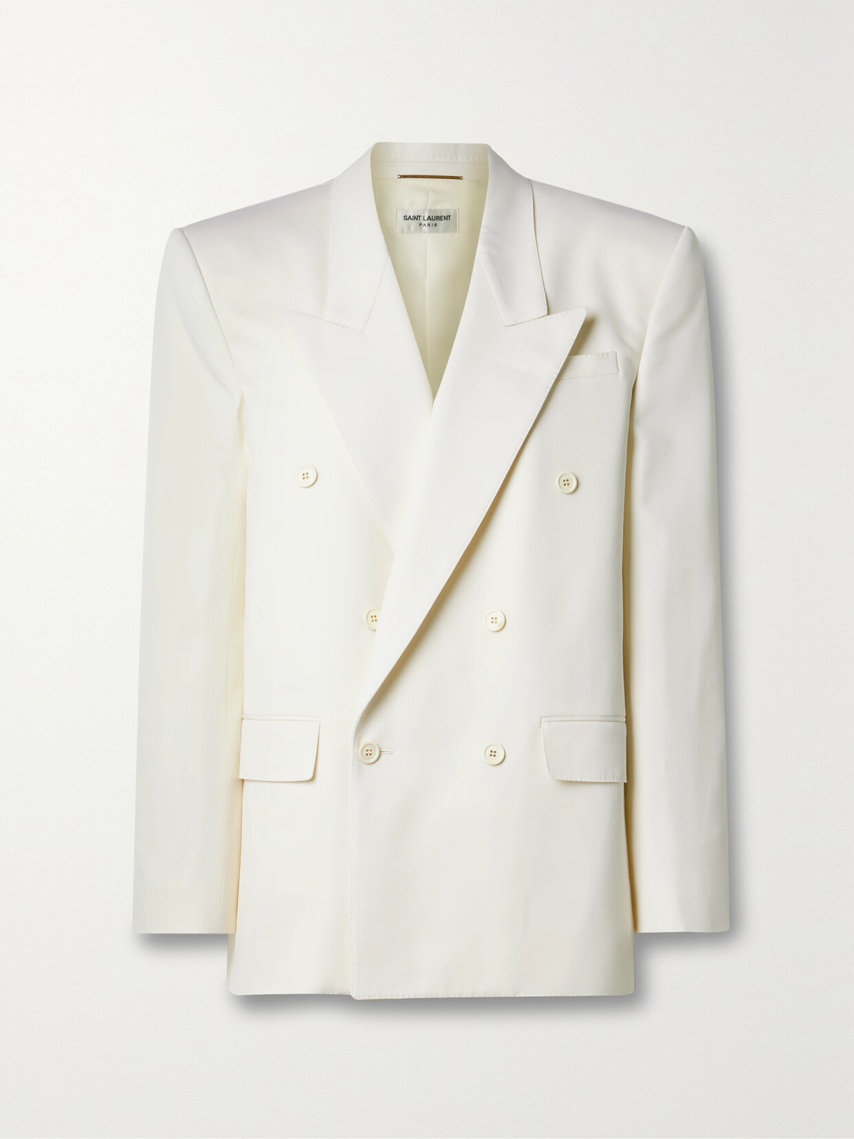 Saint Laurent Double-breasted Wool Blazer In Ivory