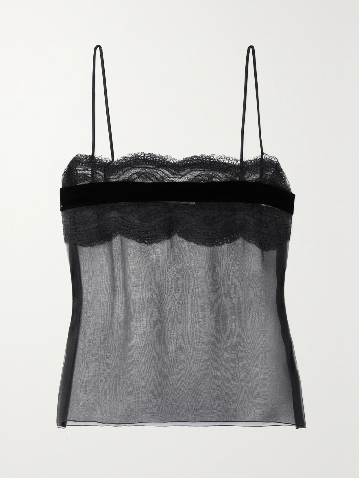 Saint Laurent Lace-trimmed Silk-tulle Camisole In Black