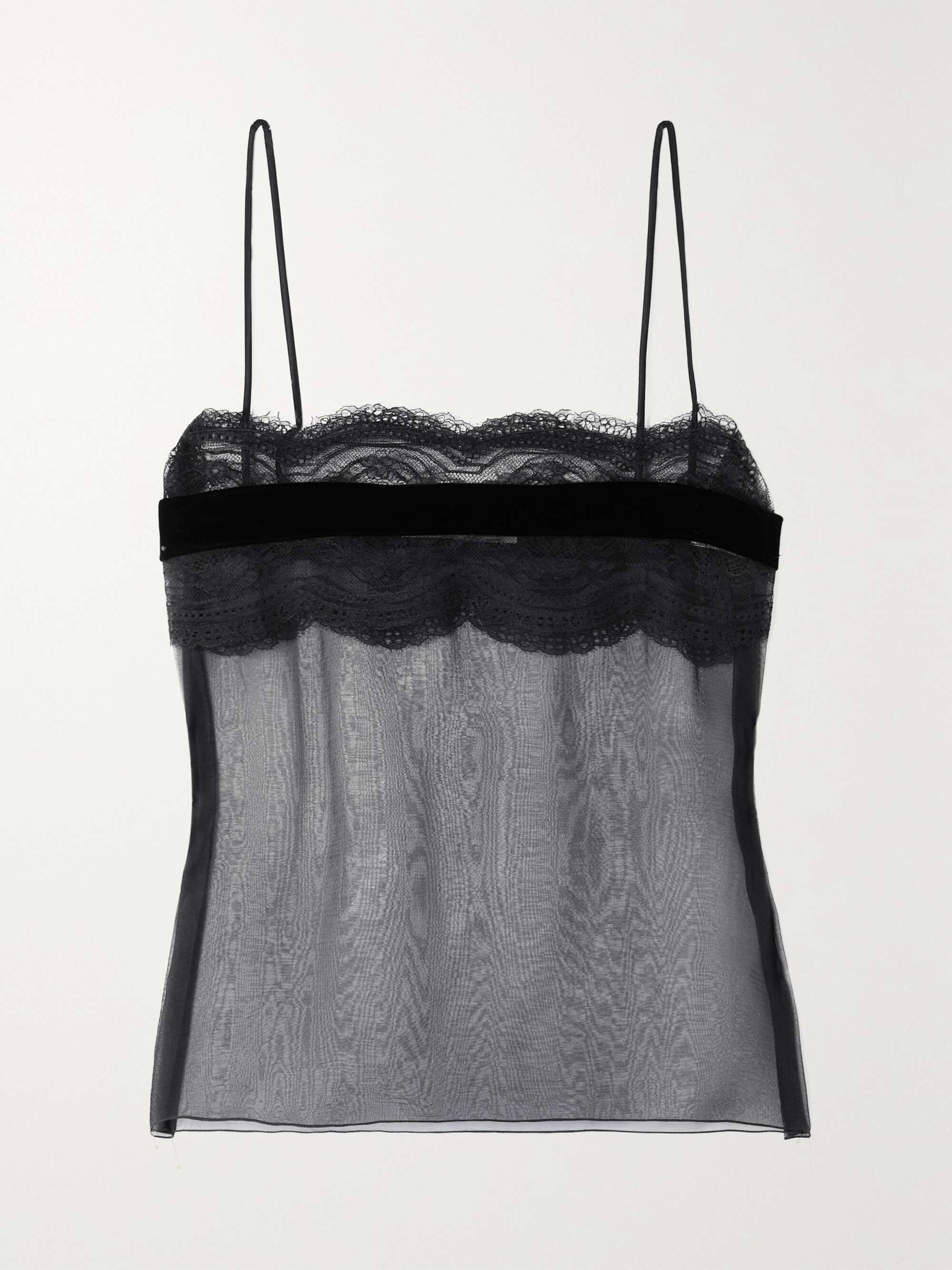 Black Lace-trim silk cami top, Saint Laurent