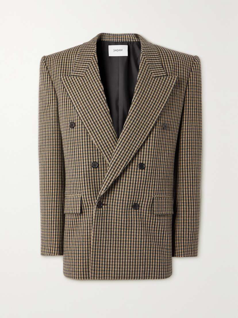 SAINT LAURENT Double-breasted Checked Wool-blend Blazer
