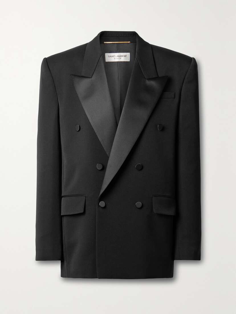 Saint Laurent Double-breasted Silk-satin Trimmed Wool-twill Blazer