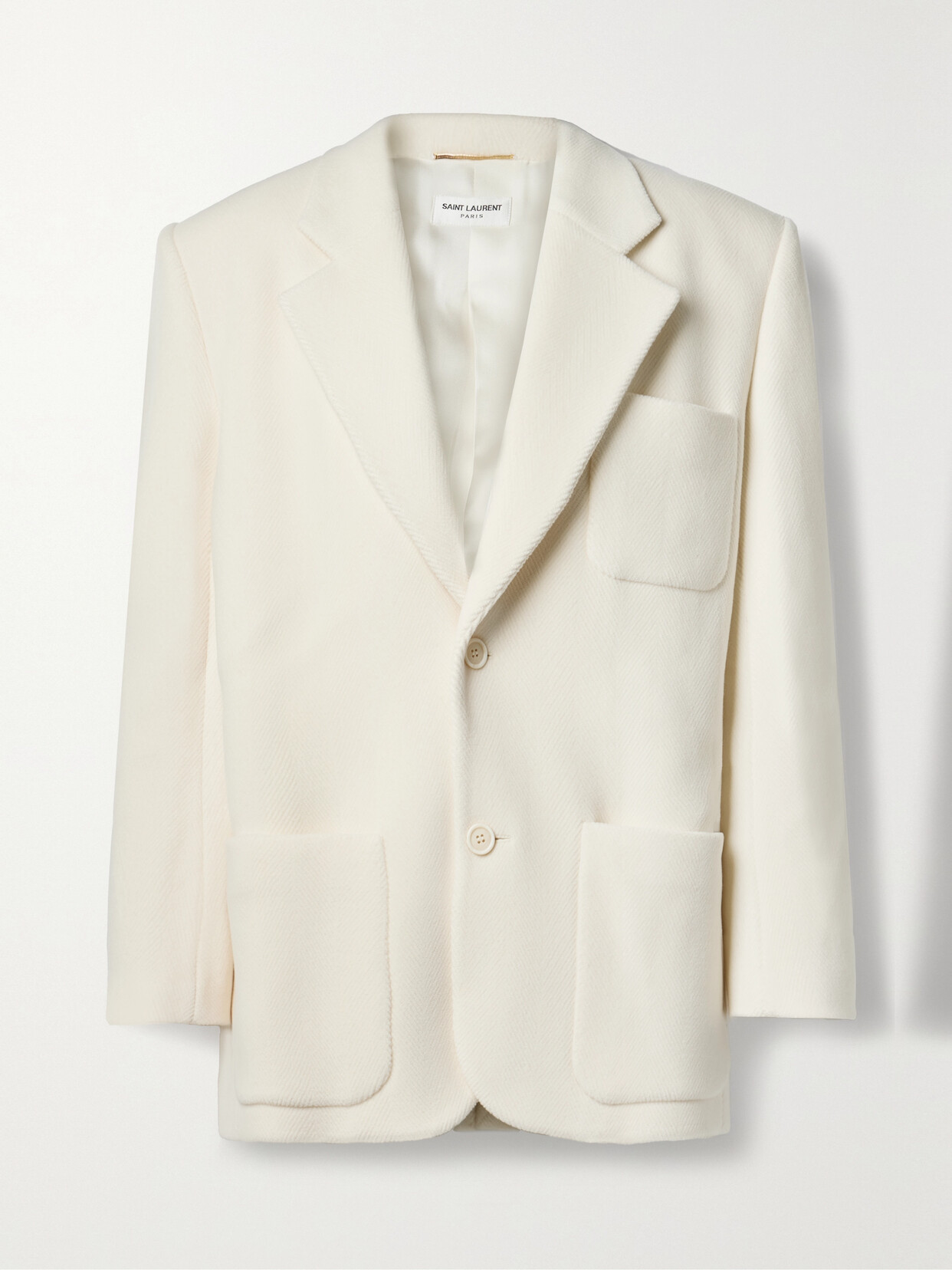 Saint Laurent Oversized Herringbone Wool Blazer In Beige