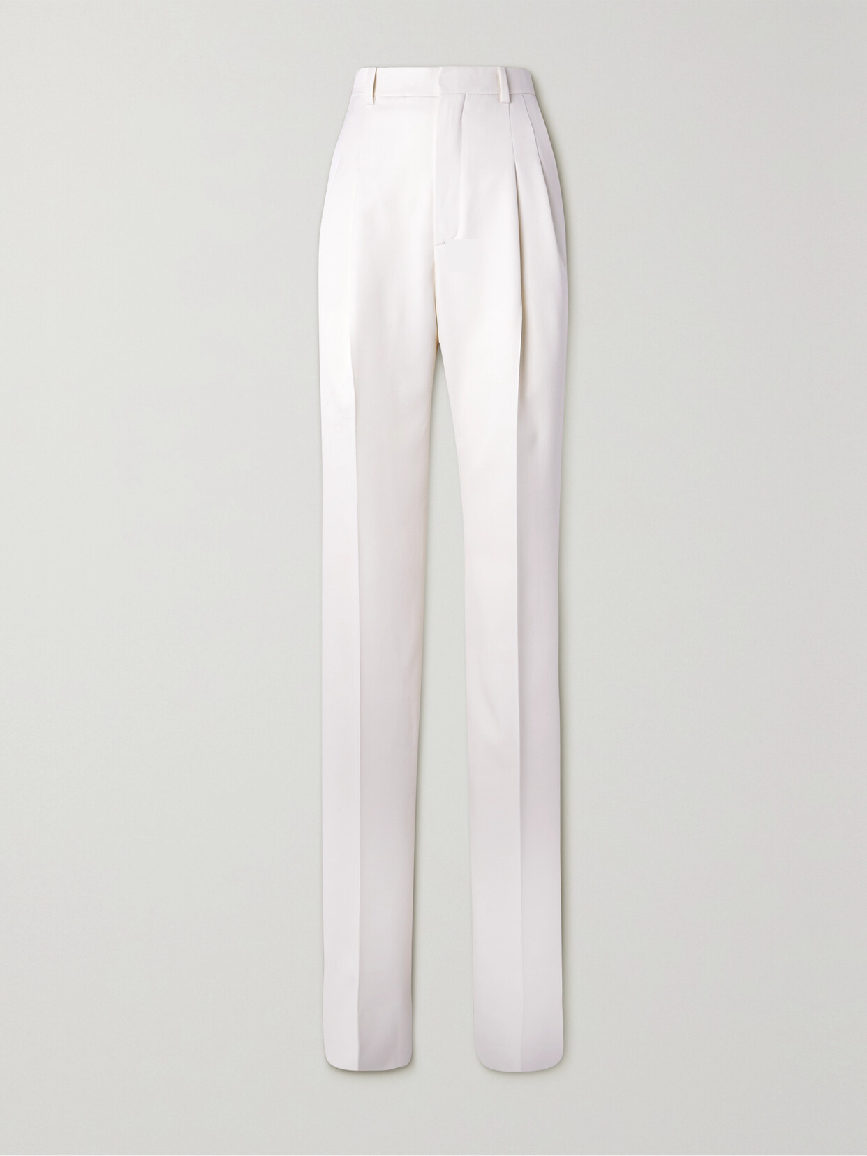 Saint Laurent Pleated Wool Straight-leg Trousers In Ivory