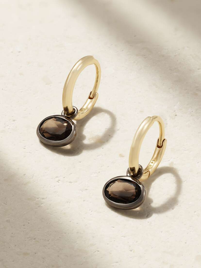 By Pariah Orbit 14-karat Recycled Gold Smokey Quartz Hoop Earrings