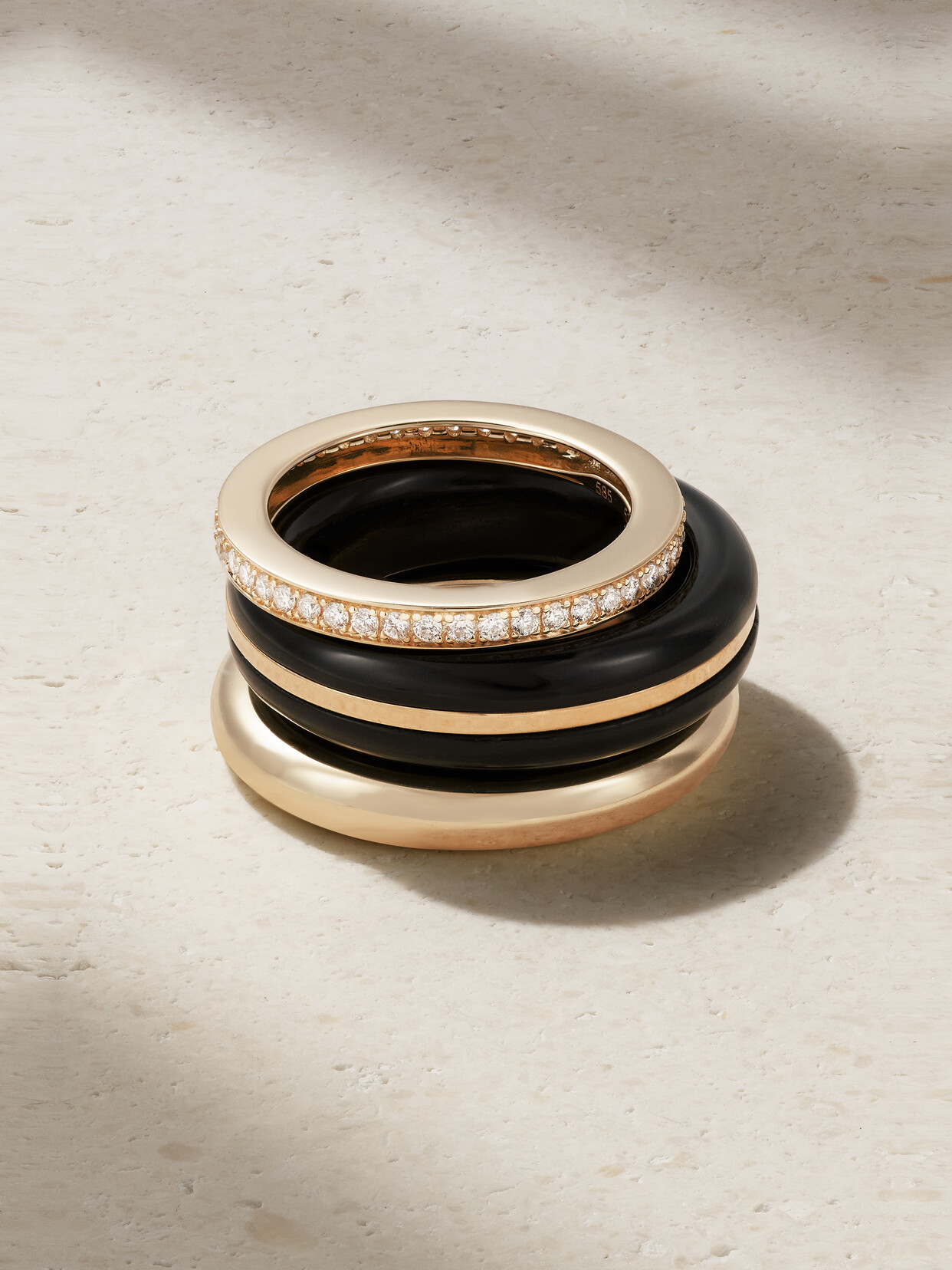 By Pariah - The Albert, Essential And Triple Eternity Set Of Three 14-karat Recycled Gold, Onyx And Laboratory-grown Diamond Rings - 51