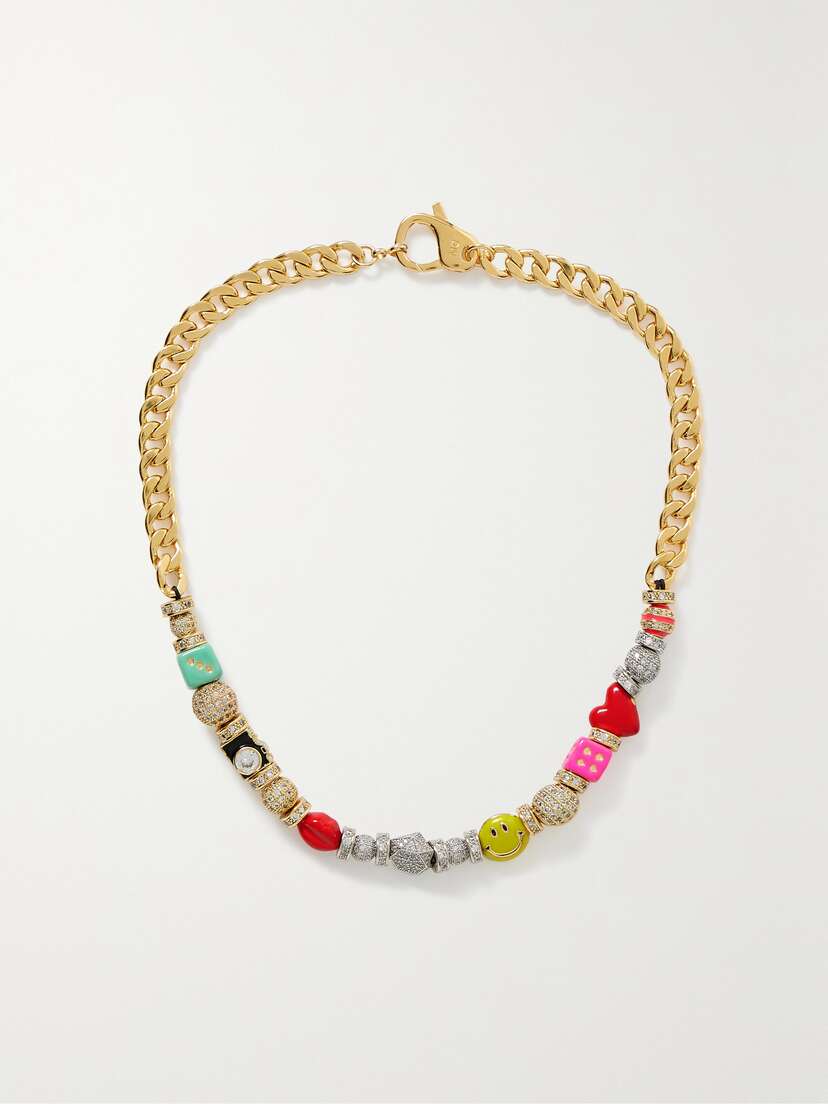 Martha Calvo Studio Gold And Rhodium-plated, Crystal And Enamel Necklace