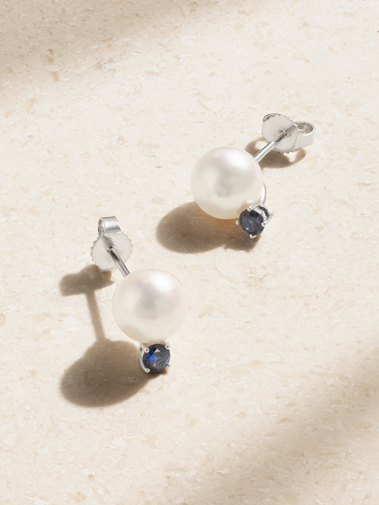 Mikimoto 18-karat White Gold, Pearl And Sapphire Earrings