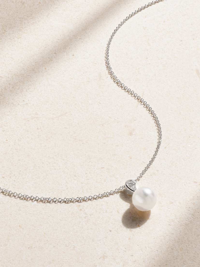 Mikimoto Morning Dew 18-karat White Gold, Pearl And Diamond Necklace