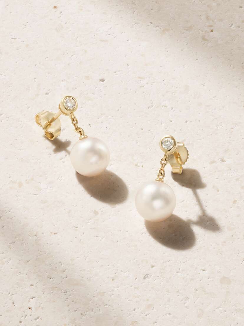 Mikimoto 18-karat Gold, Pearl And Diamond Earrings