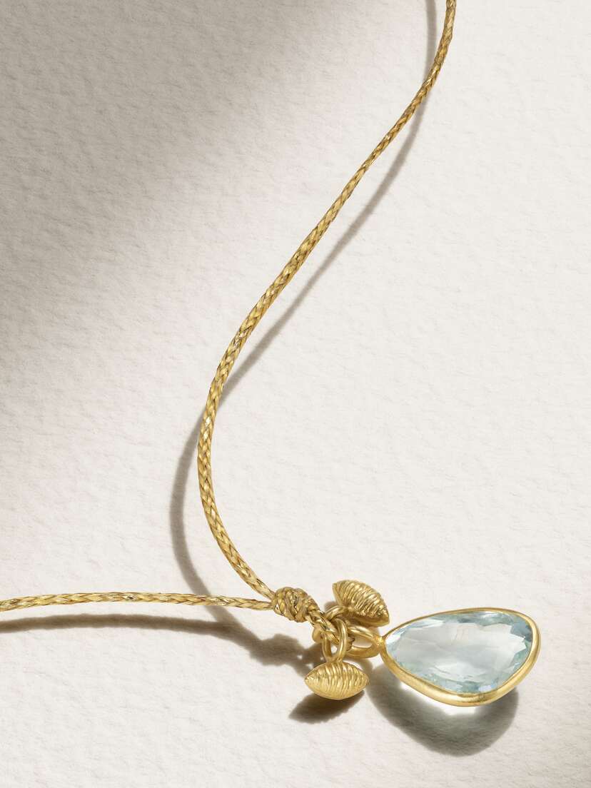 Pippa Small 18-karat Gold, Cord And Aquamarine Necklace