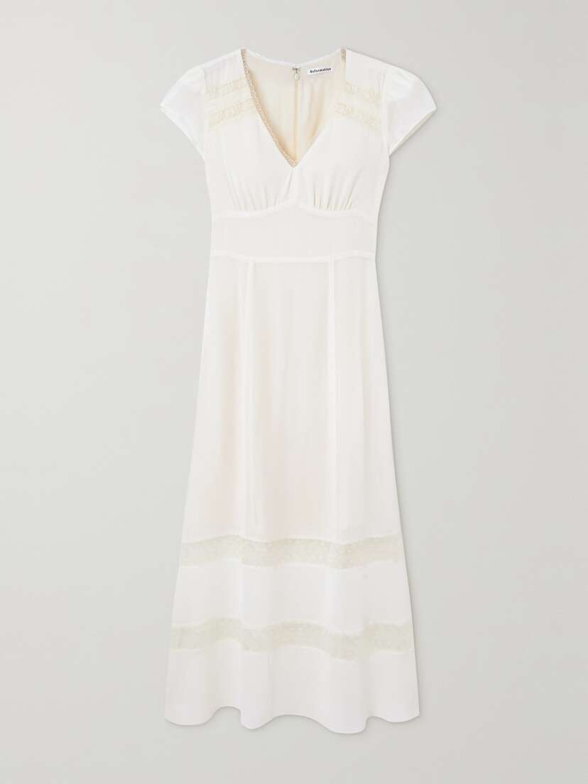 Reformation Lewa Lace-trimmed Georgette Midi Dress