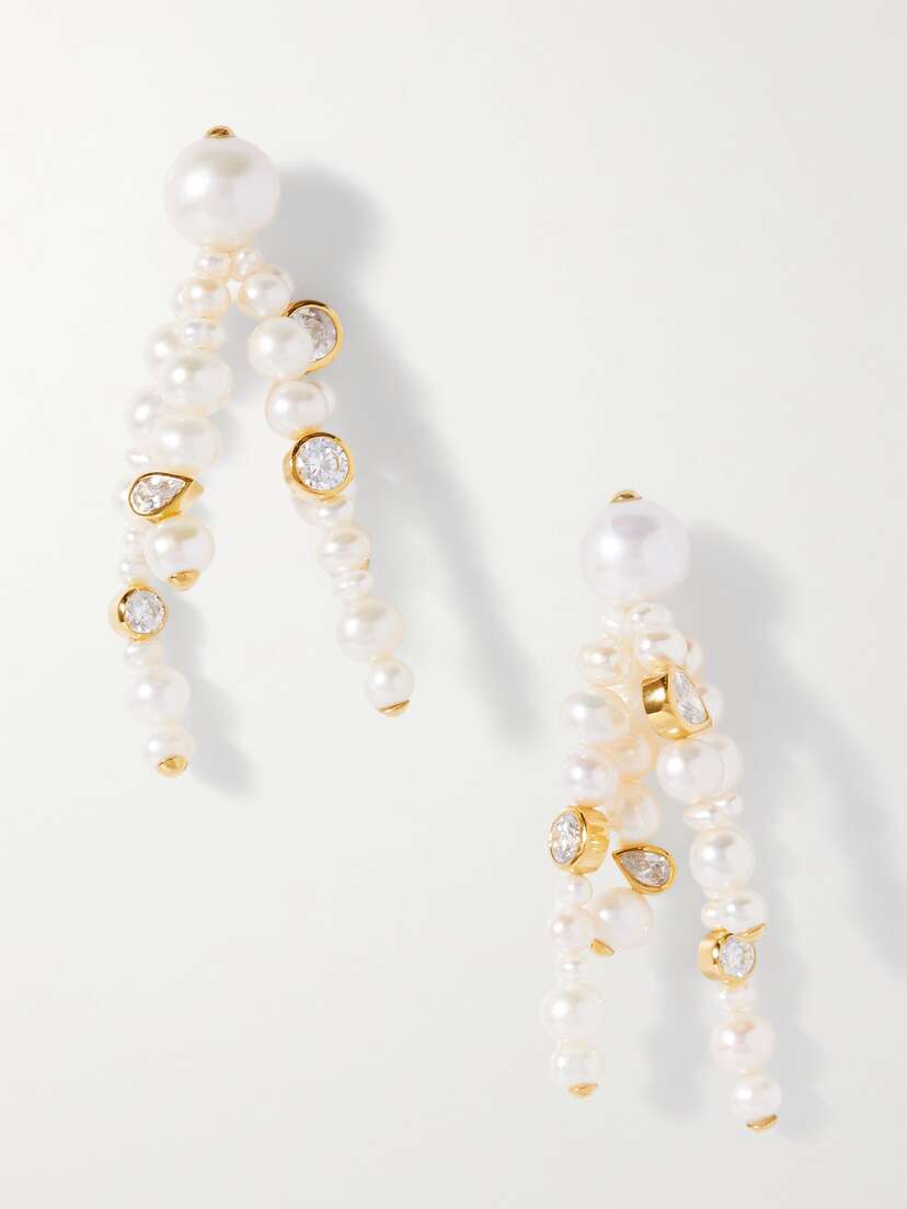 Completedworks + Net Sustain The Bay Of Thoughts Recycled Gold Vermeil, Pearl And Cubic Zirconia Earrings