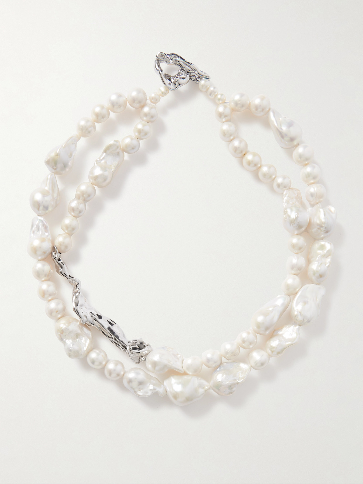 COMPLETEDWORKS + NET SUSTAIN FORAGING RHODIUM-PLATED RECYCLED SILVER PEARL NECKLACE