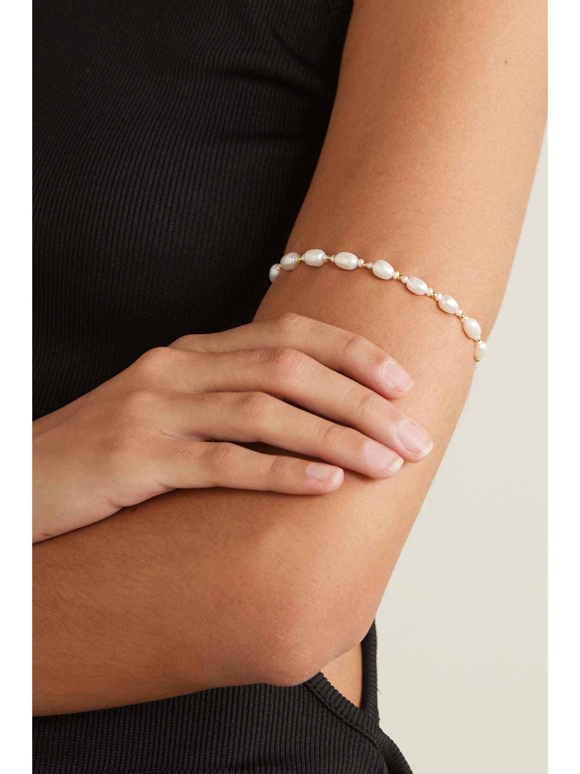 ANISSA KERMICHE Gold-plated pearl anklet