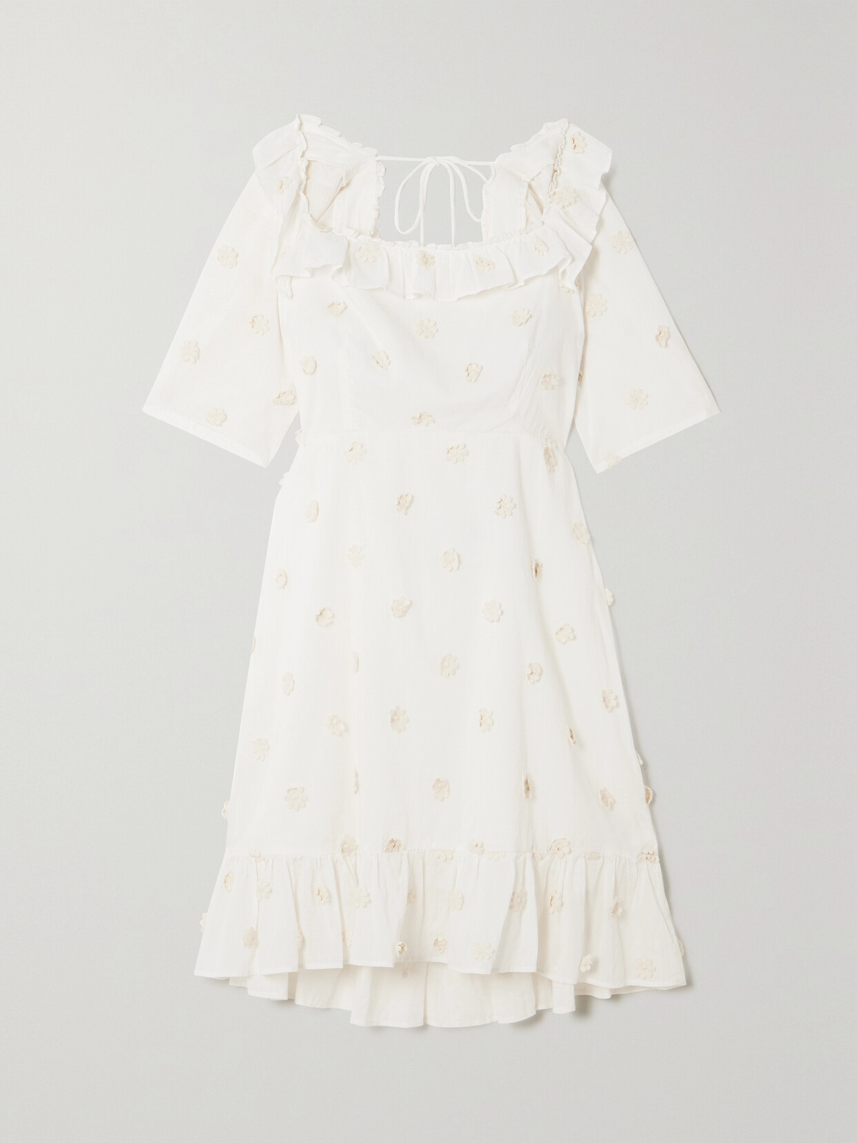 Rixo London Camile Ruffled Embroidered Cotton-blend Gauze Mini Dress In White