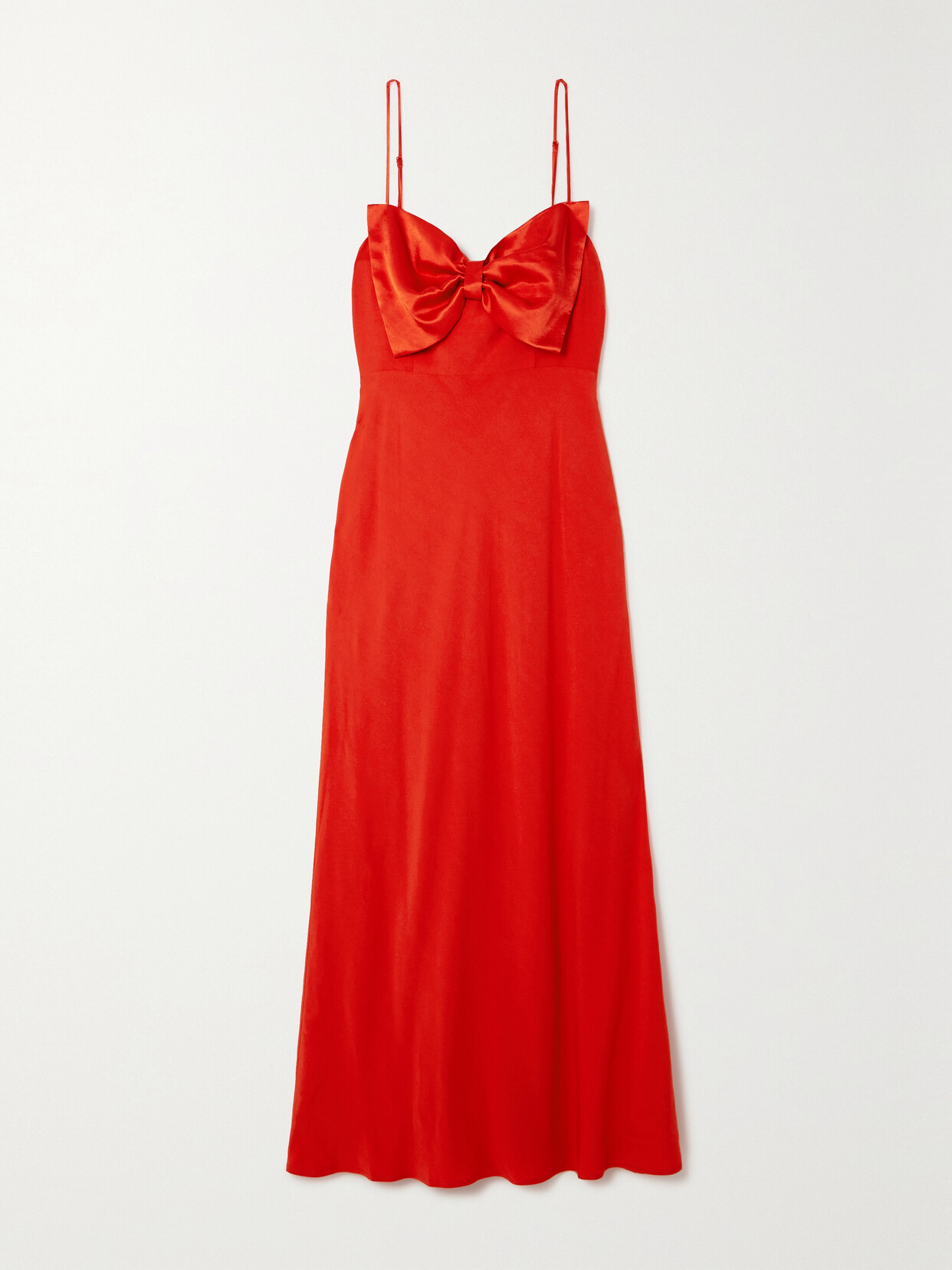 Rixo London Leanna Bow-detailed Satin And Crepe De Chine Maxi Dress In Red