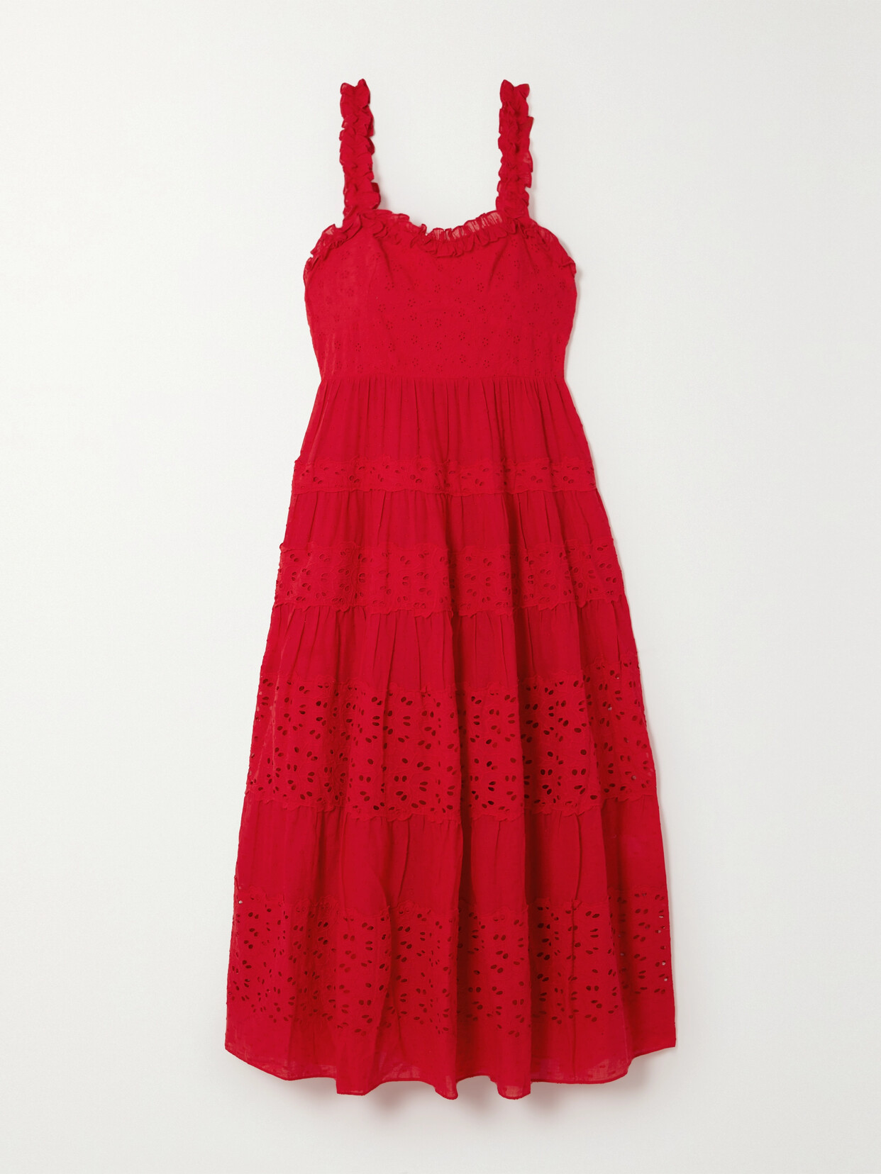 RIXO - Evander Ruffled Broderie Anglaise Cotton Maxi Dress - Red