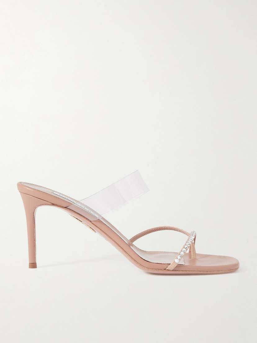 Aquazzura Movie 75 Pvc-trimmed Crystal-embellished Suede Mules