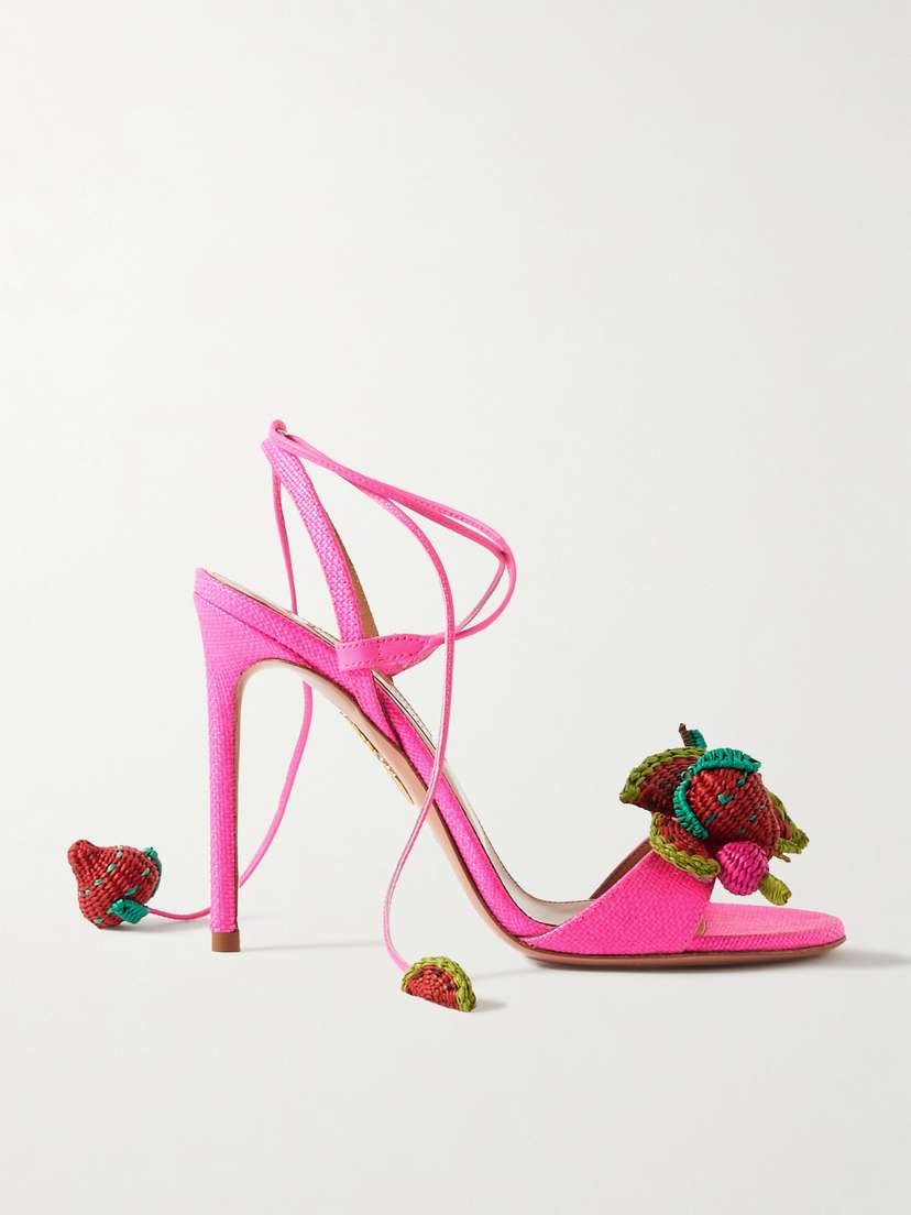 Aquazzura Strawberry Punch Embellished Raffia Sandals