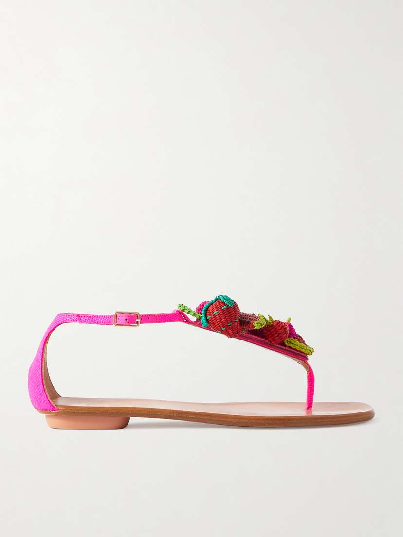 Aquazzura Strawberry Punch Embellished Woven Raffia Sandals