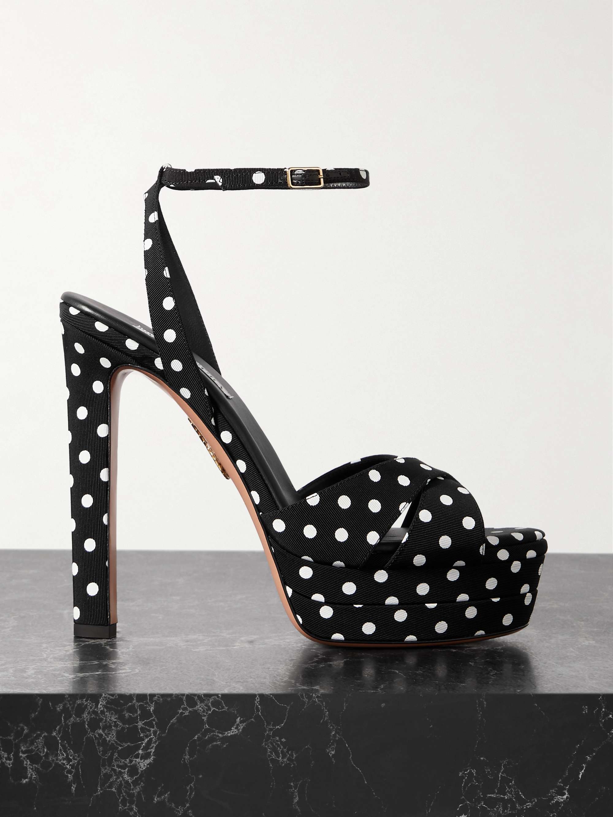 AQUAZZURA Divine 130 polka-dot grosgrain platform sandals | NET-A-PORTER