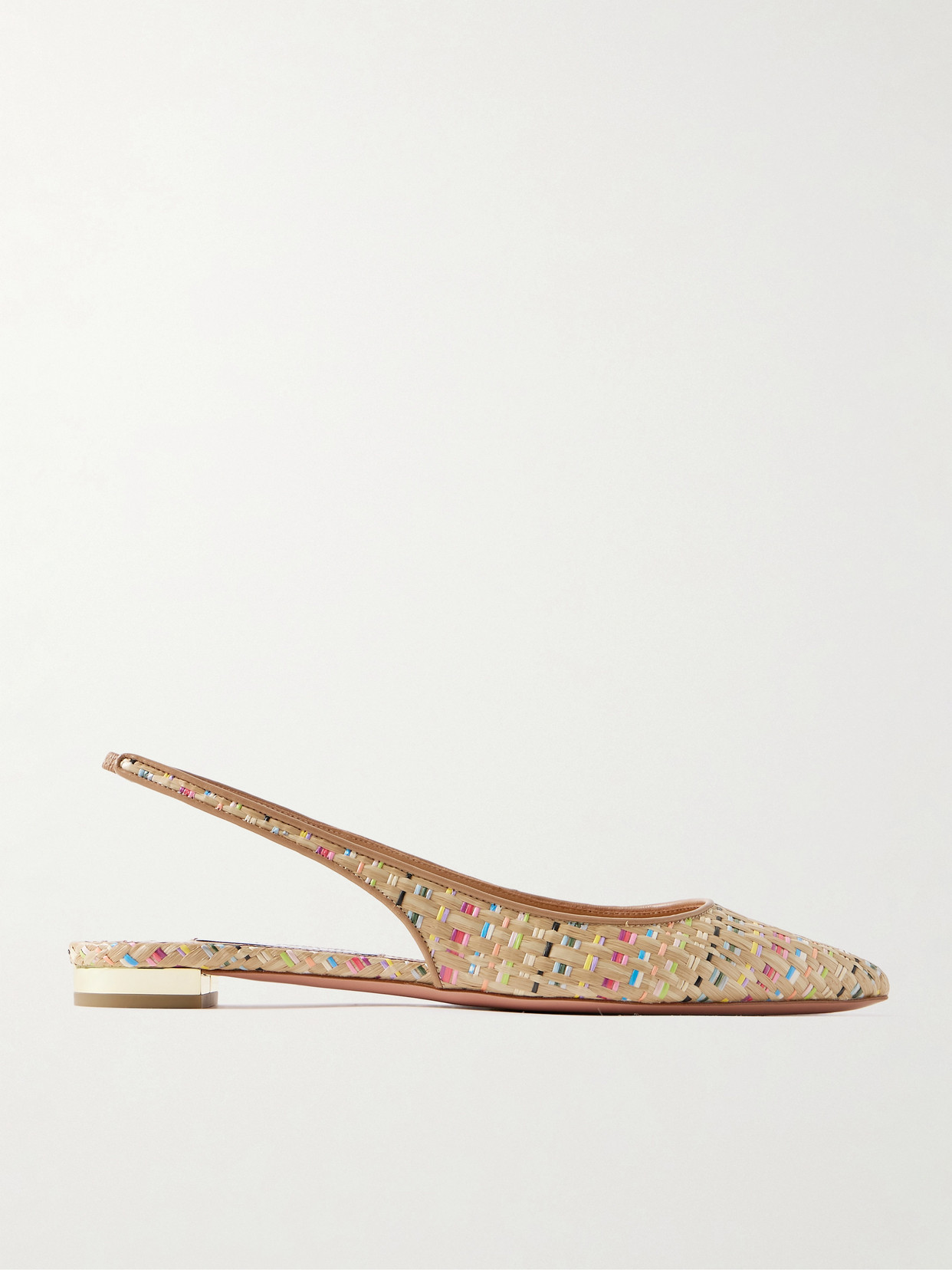 Aquazzura 50mm Purist Raffia Slingback Flats In Beige,multi