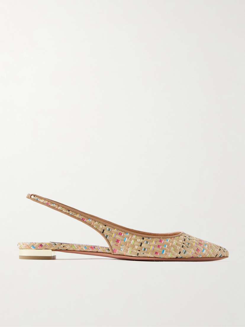 Aquazzura Purist Leather-trimmed Raffia Slingback Flats