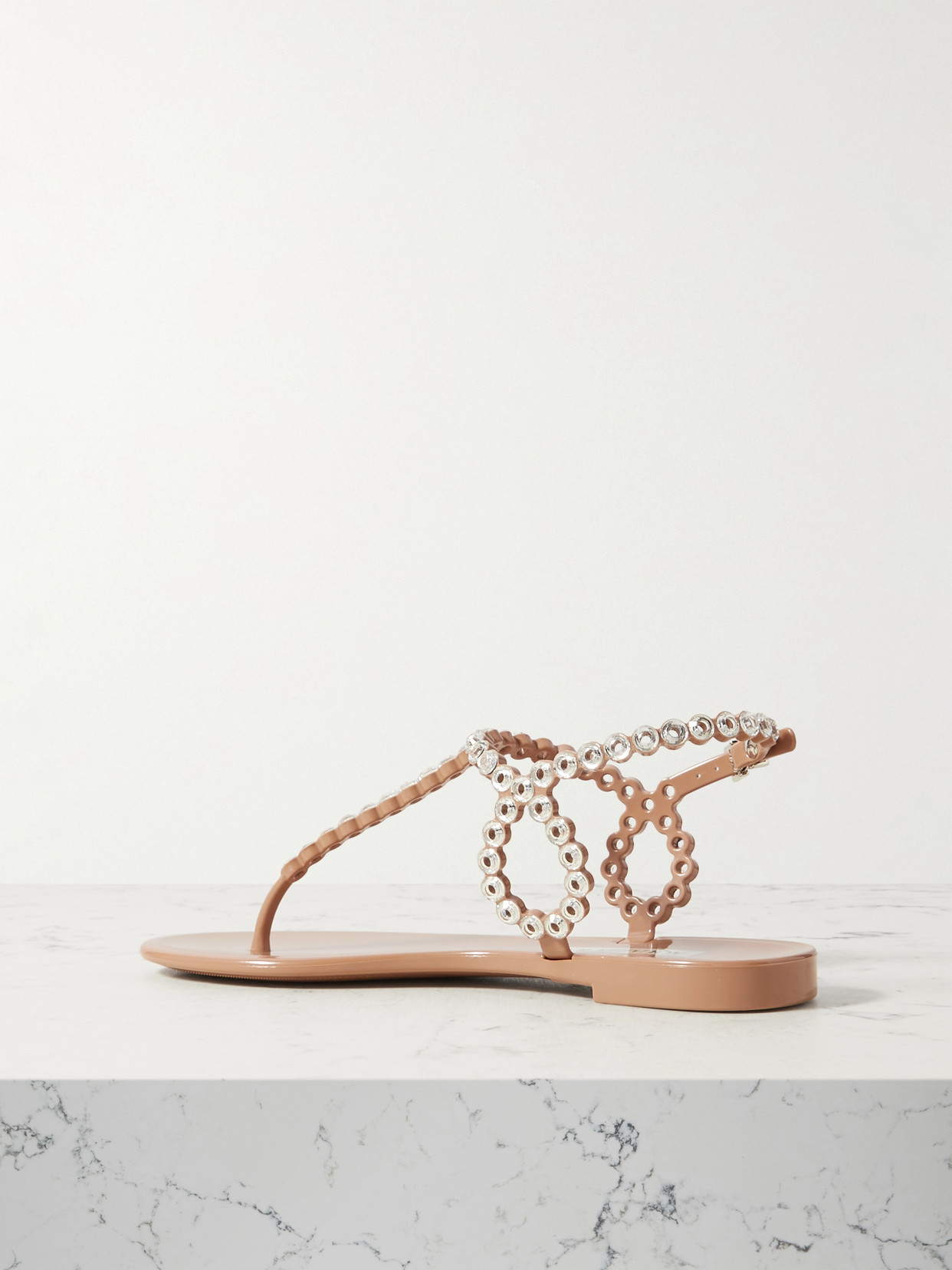 Aquazzura T-strap Pink Sandals With Circular Embellishments In Pink