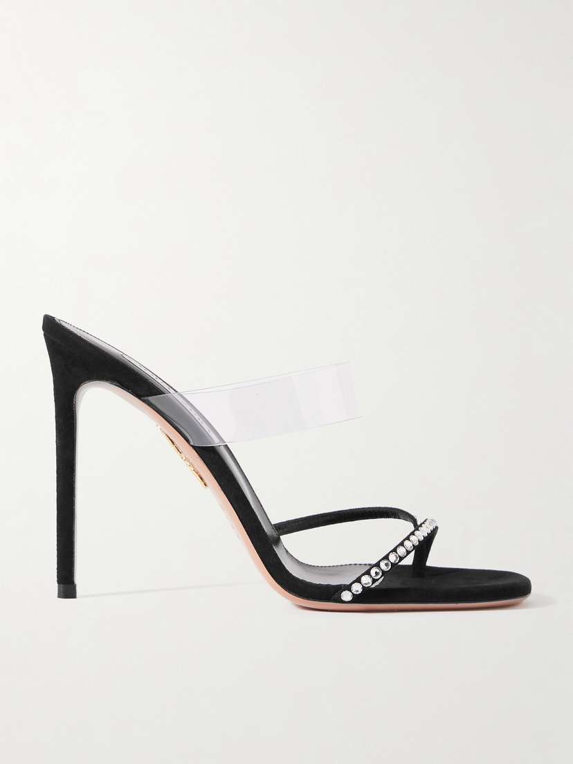Aquazzura Movie 105 Pvc-trimmed Crystal-embellished Suede Mules