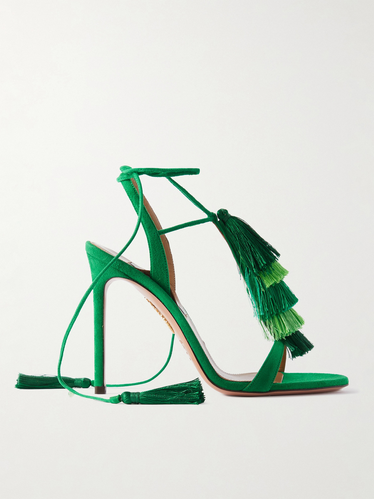 Aquazzura Capri Tassel Suede Sandals In Green