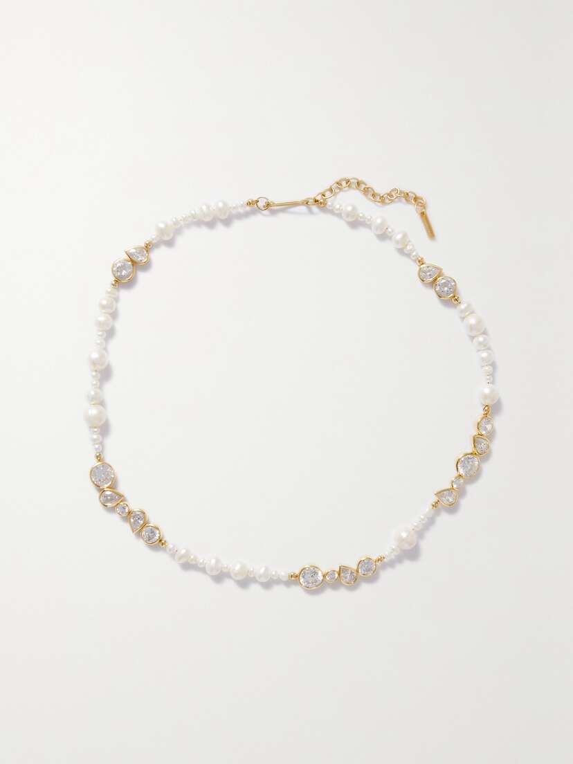 Completedworks + Net Sustain Glitch Recycled Gold Vermeil, Cubic Zirconia And Pearl Necklace