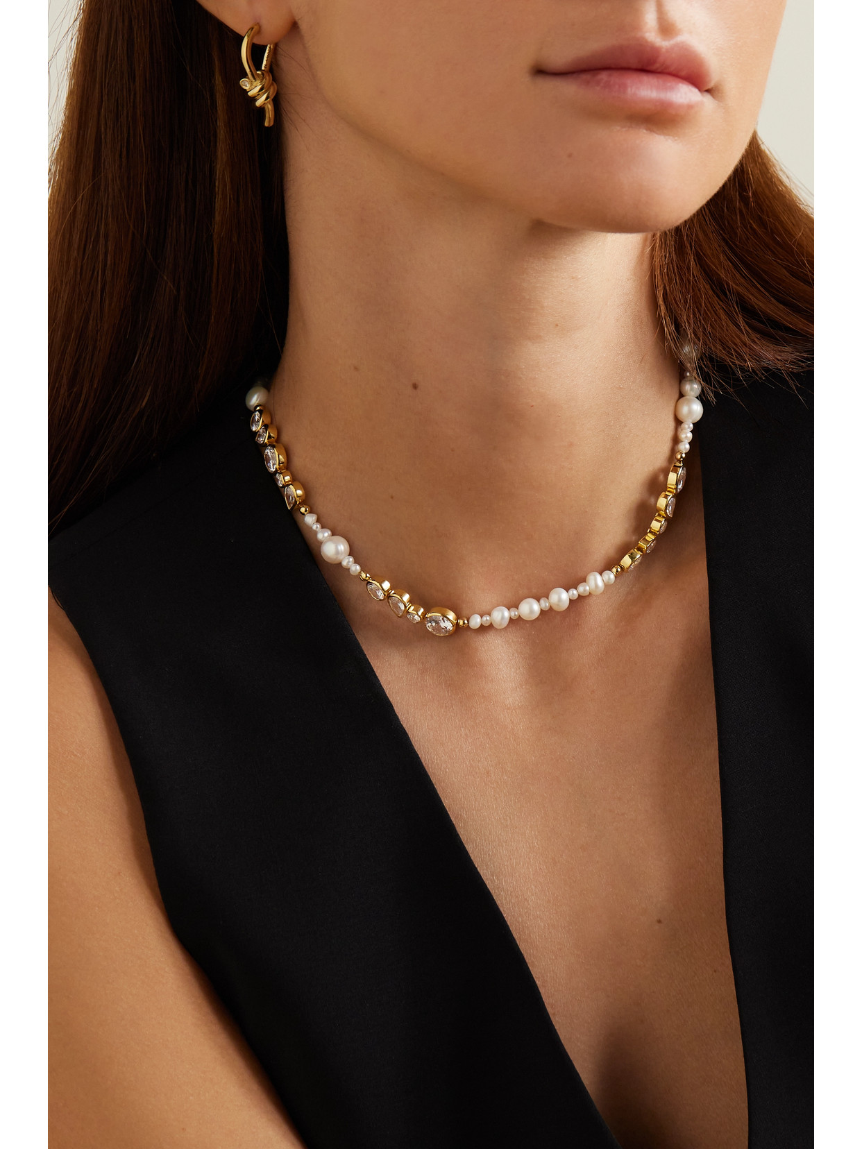Completedworks + Net Sustain Glitch Recycled Gold Vermeil, Cubic Zirconia And Pearl Necklace In White
