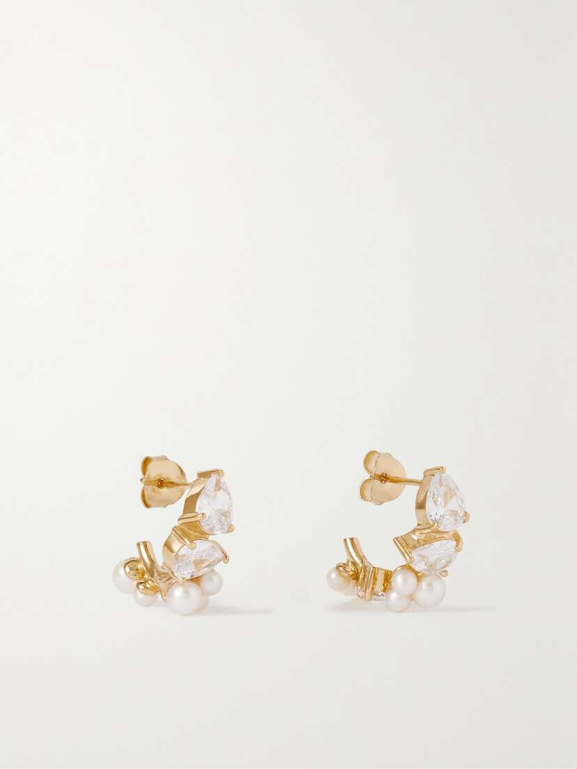 Completedworks + Net Sustain Chasing Shadows Recycled Gold Vermeil, Cubic Zirconia And Pearl Earrings