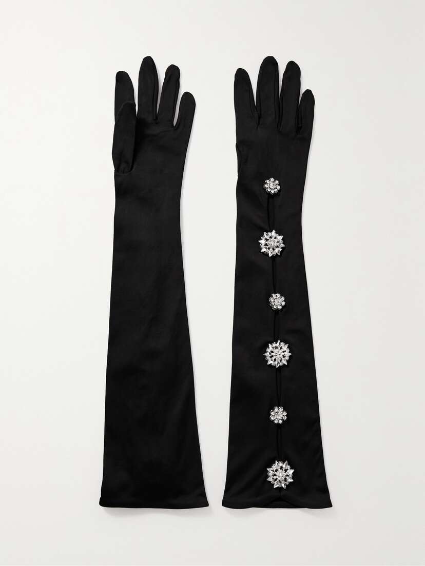 Clio Peppiatt Crystal-embellished Cutout Satin Gloves
