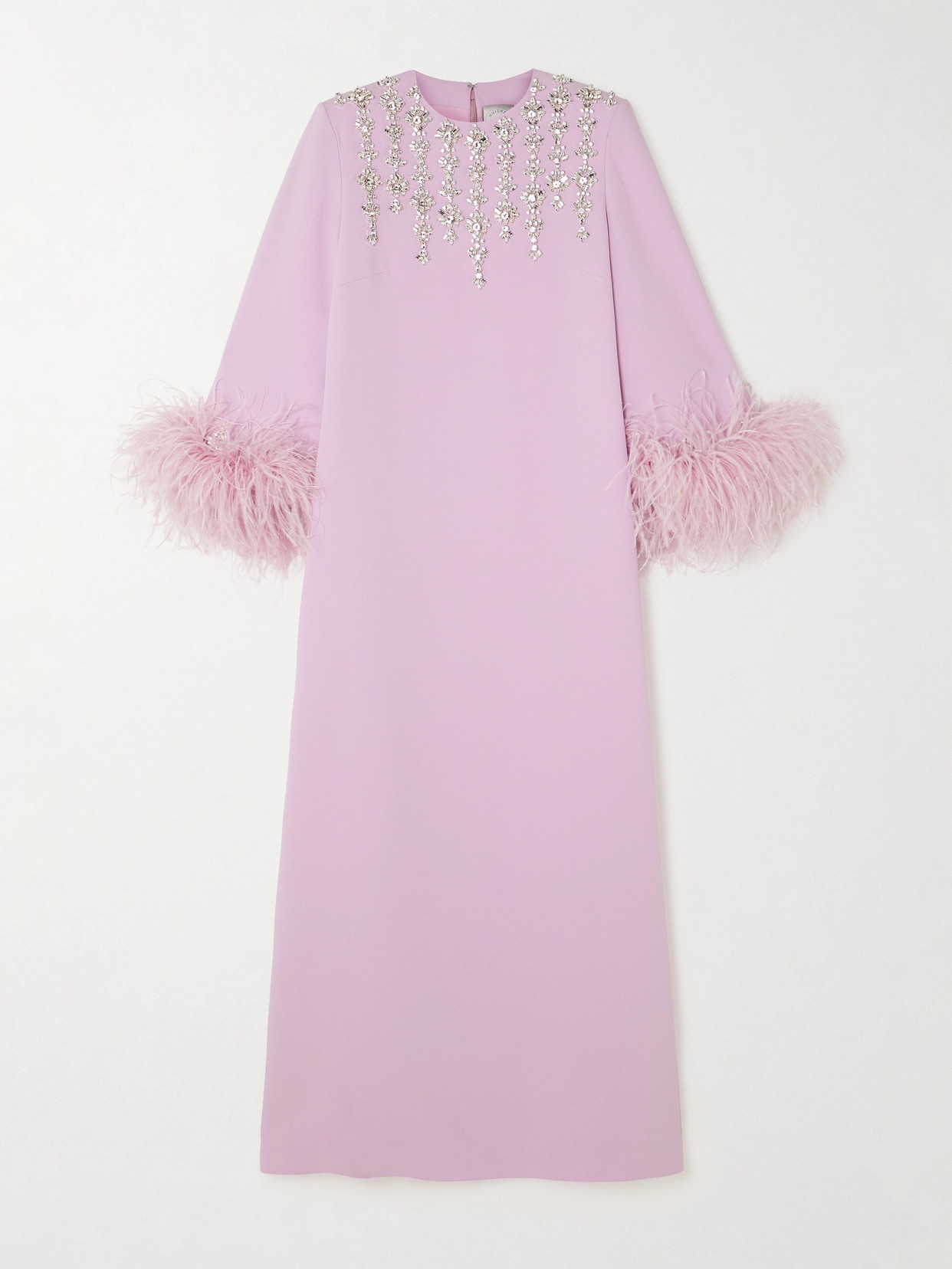 Huishan Zhang Elias Feather-trimmed Crystal-embellished Crepe Gown In Pink