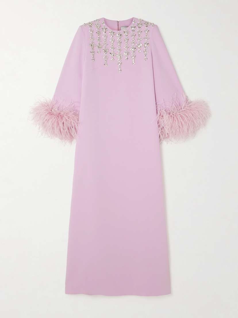 Huishan Zhang Elias Feather-trimmed Crystal-embellished Crepe Gown - UK 14