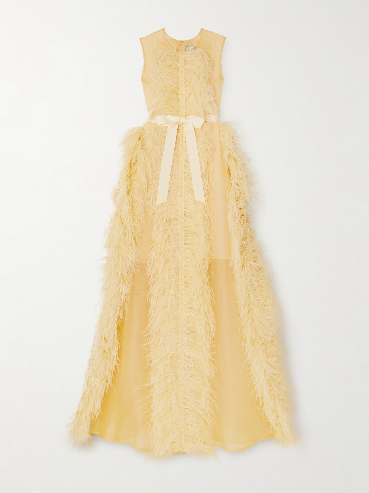 Huishan Zhang Beau Feather And Grosgrain-trimmed Silk-organza Gown In Yellow