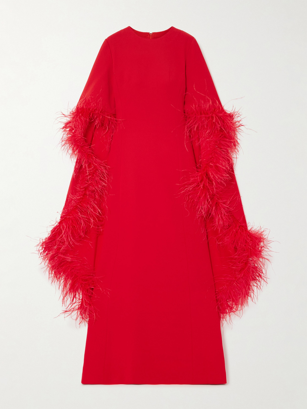 HUISHAN ZHANG - Leighton Cape-effect Feather-embellished Crepe Gown - Red