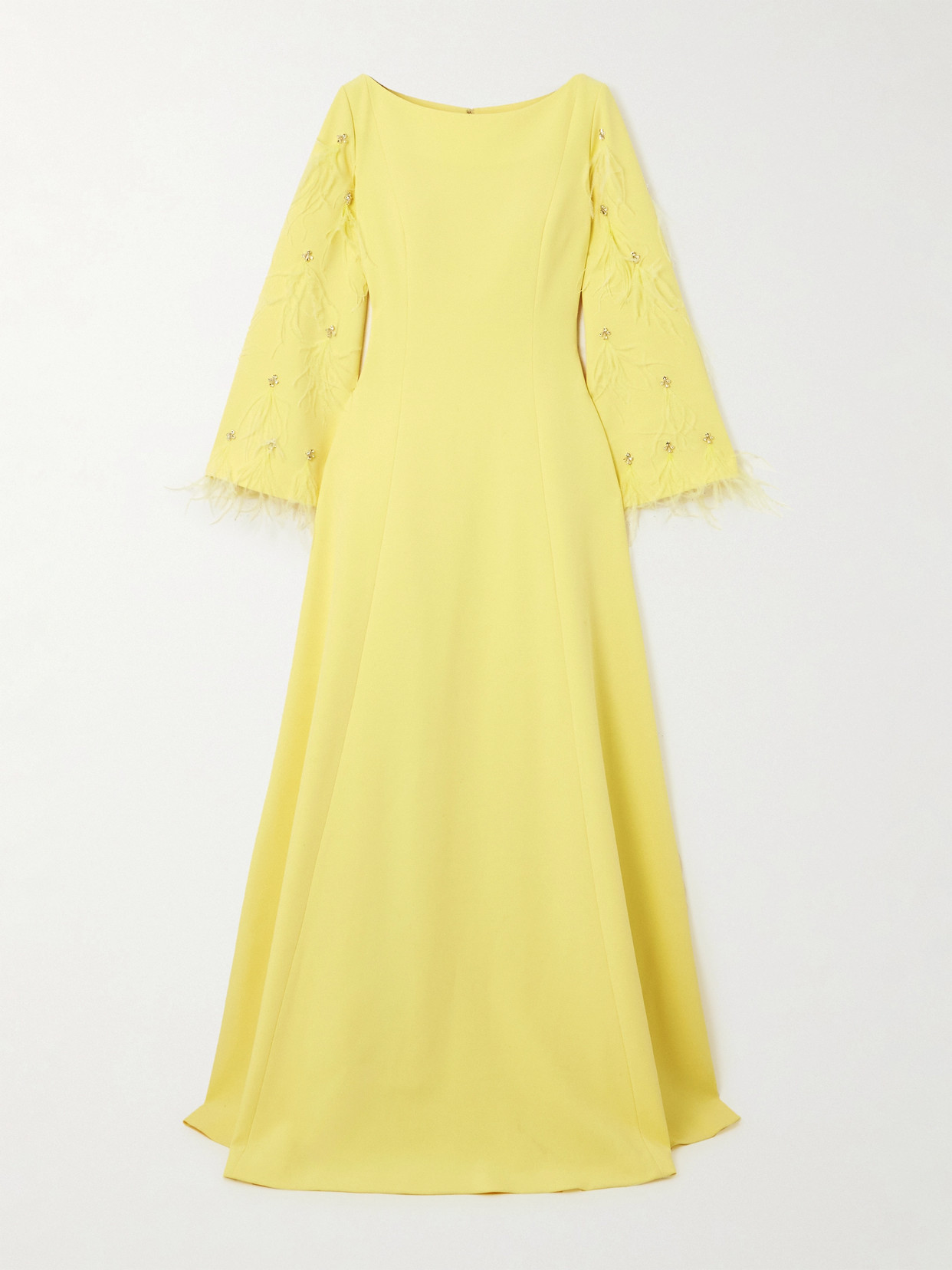 HUISHAN ZHANG - Embellished Feathered Recycled Stretch-crepe Gown - Pastel yellow