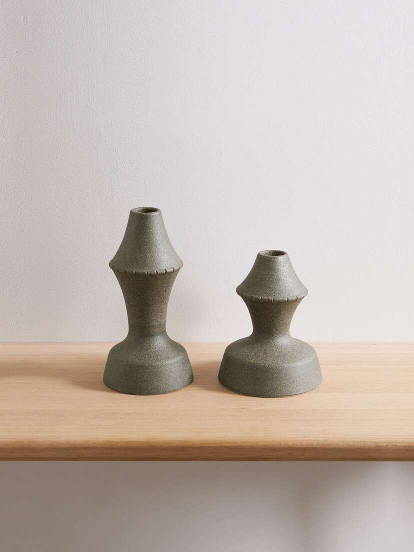 MARLOE MARLOE + Net Sustain Amal Set Of Two Speckled Iron Clay Candle Holders