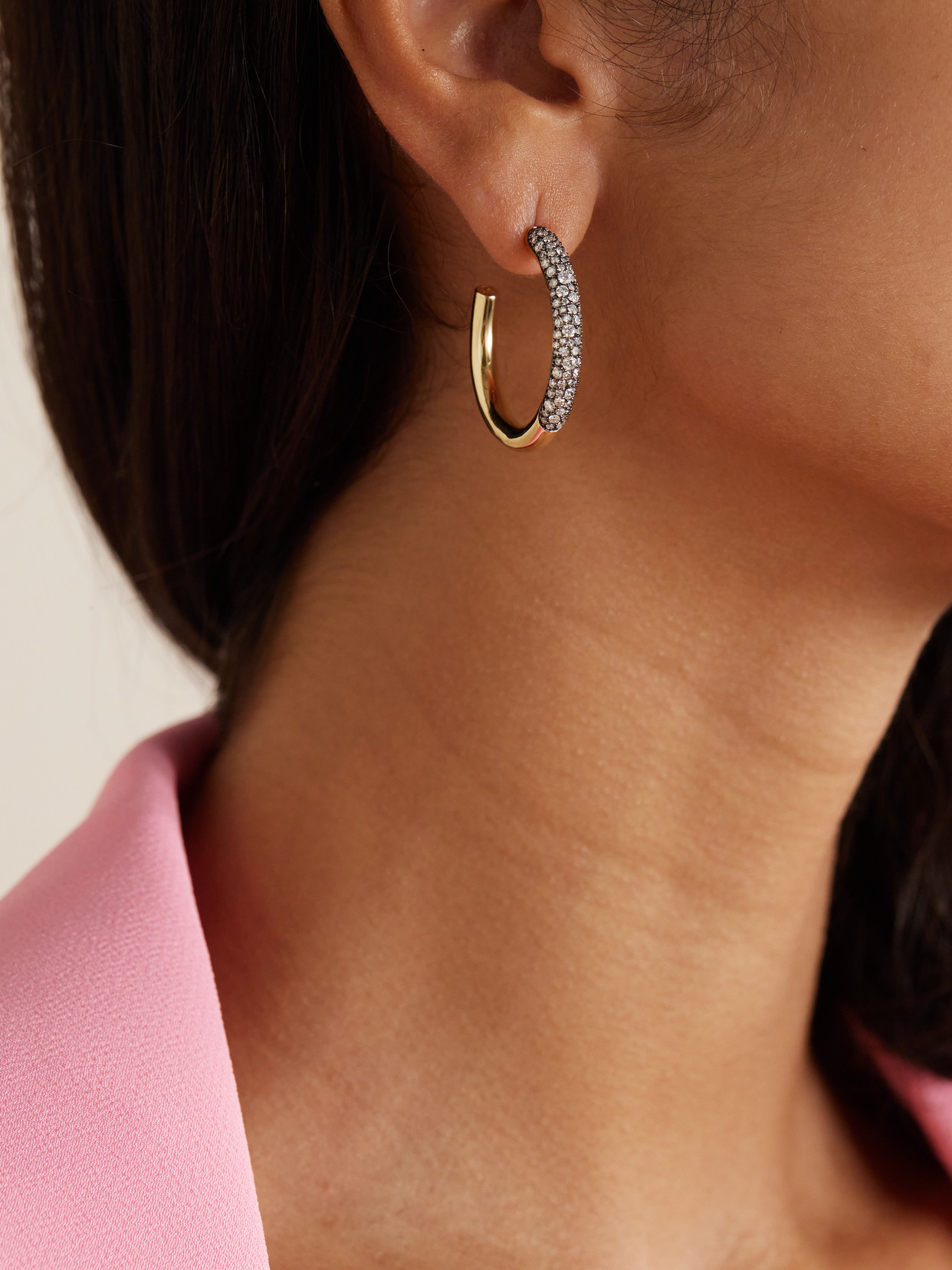 Lucy Delius Dark Side Of The Moon Rhodium-plated 14-karat Recycled Gold Diamond Hoop Earrings In Gold