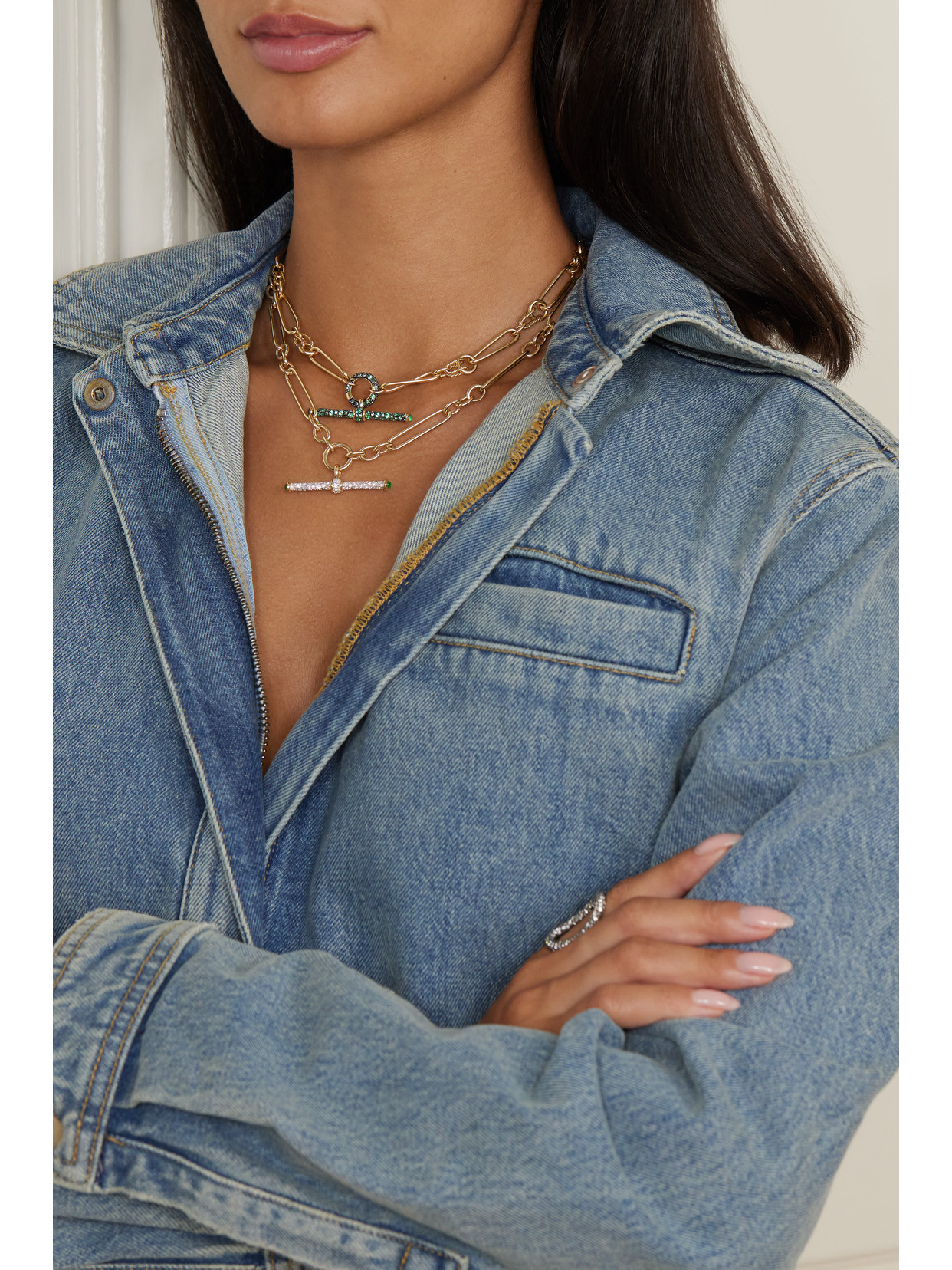 Lucy Delius Twisted Link Connection 14-karat Gold Emerald Necklace In Gold