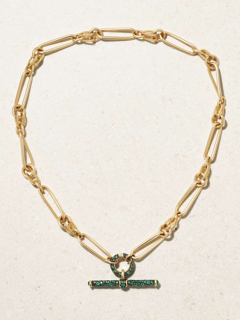 Lucy Delius Twisted Link Connection 14-karat Gold Emerald Necklace