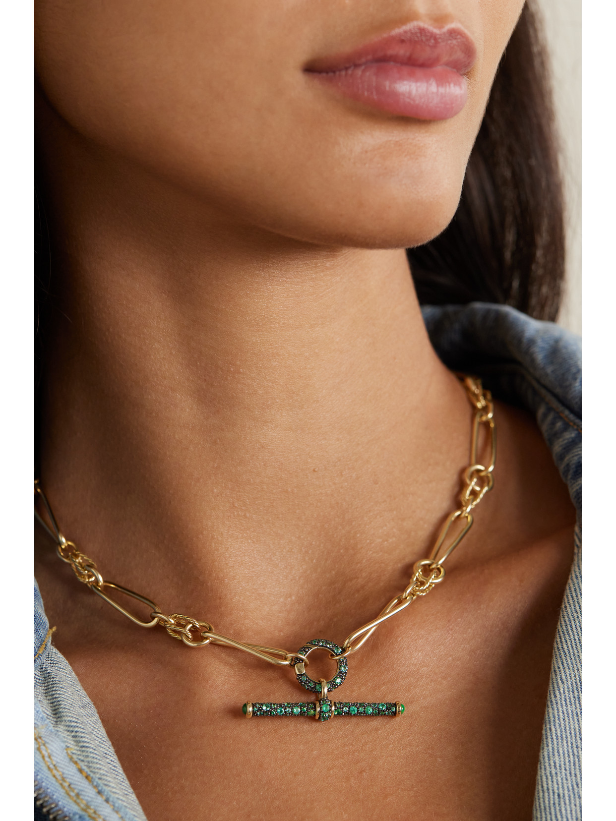 Lucy Delius Twisted Link Connection 14-karat Gold Emerald Necklace In Gold