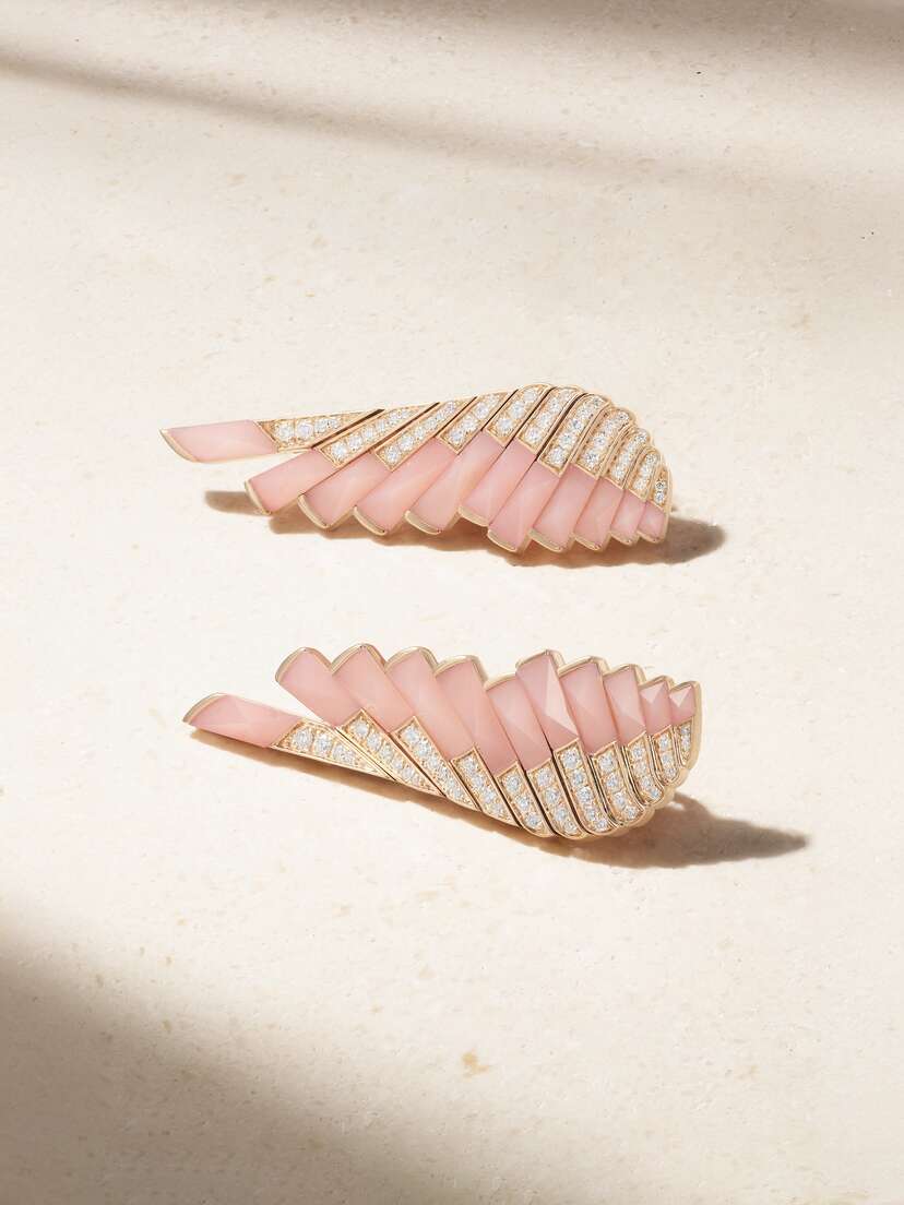 Garrard Wings Rising 18-karat Rose Gold, Opal And Diamond Earrings