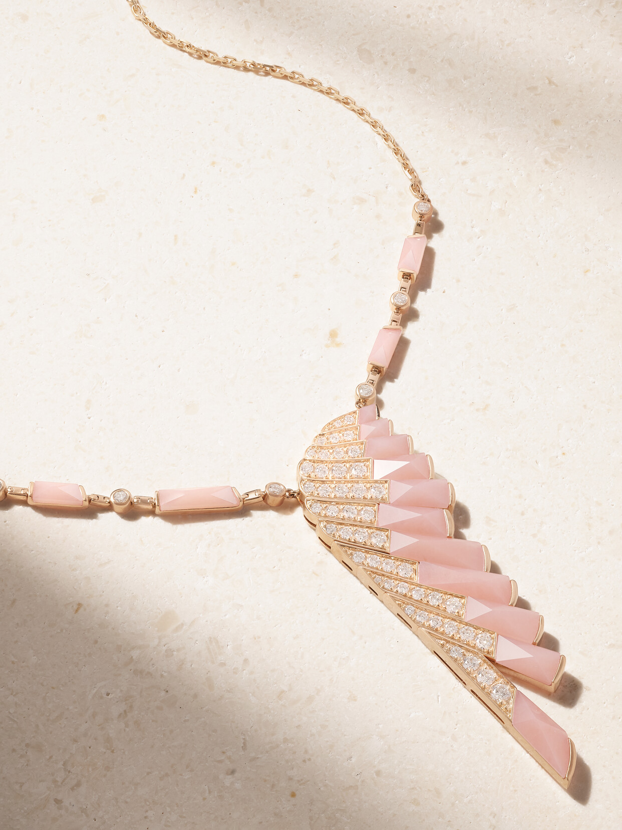 Garrard Wings Rising 18-karat Rose Gold, Opal And Diamond Necklace