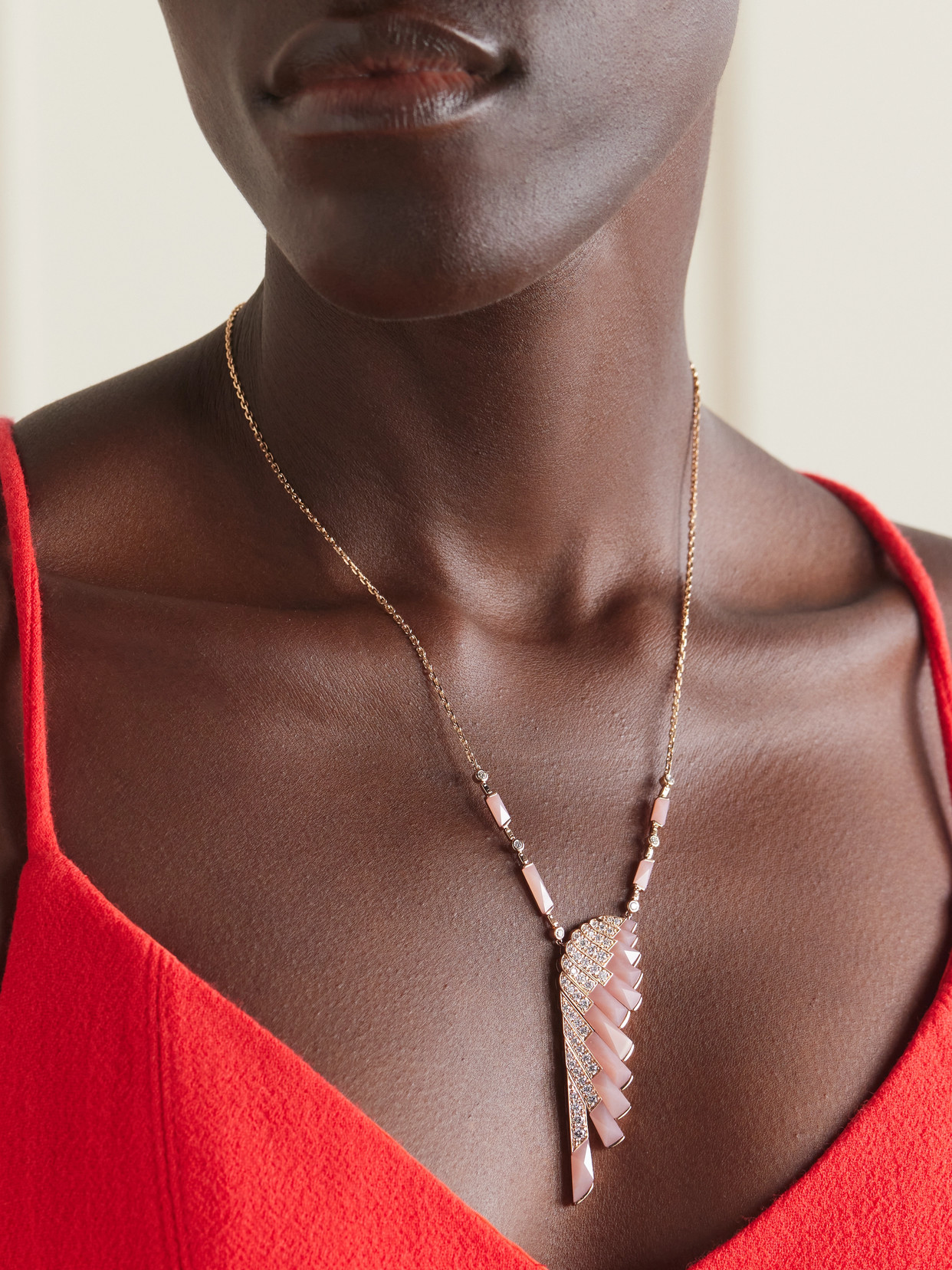 Garrard Wings Rising 18-karat Rose Gold, Opal And Diamond Necklace In Gold