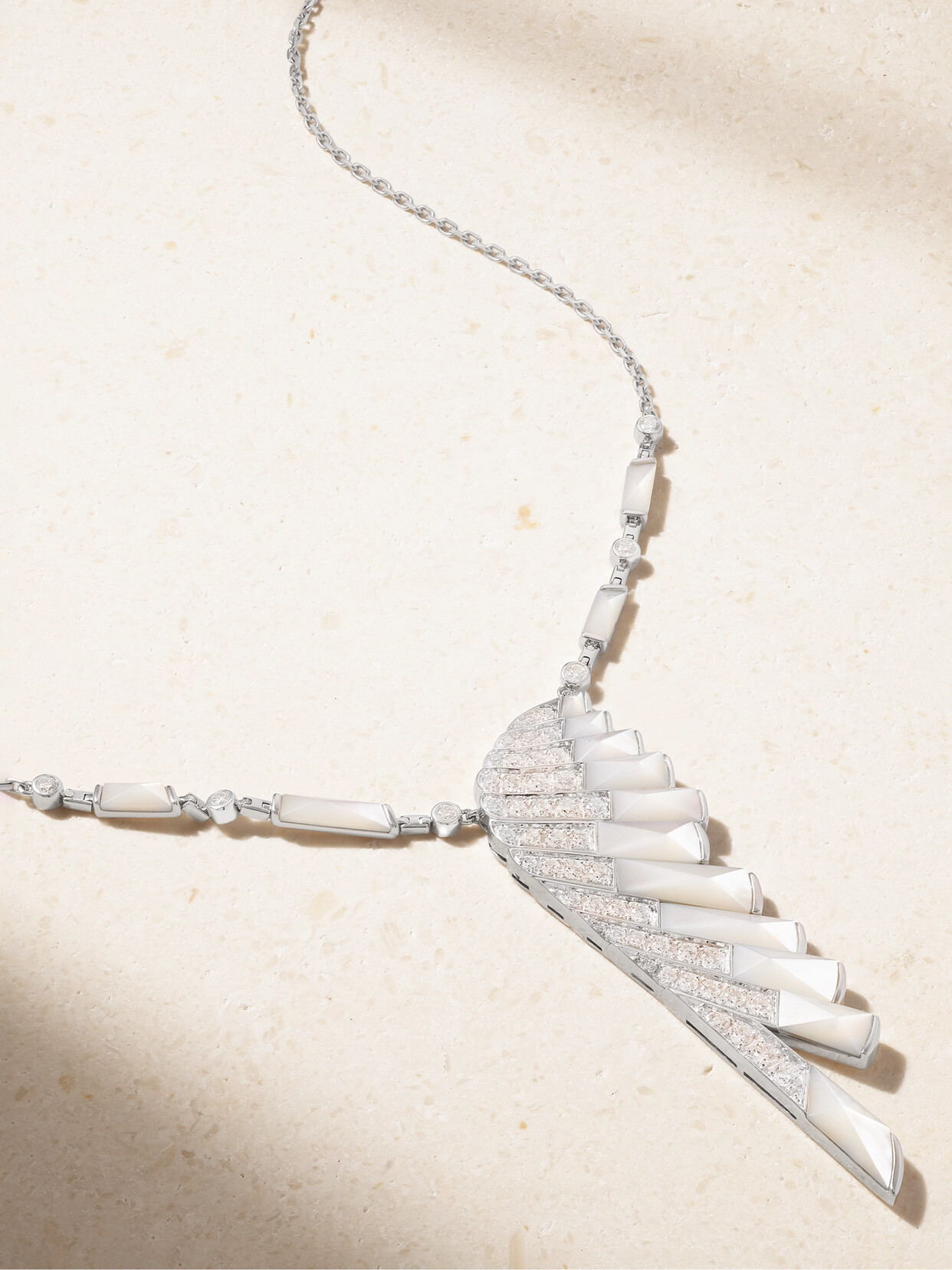 Garrard - Wings Rising 18-karat White Gold, Mother-of-pearl And Diamond Necklace - One size