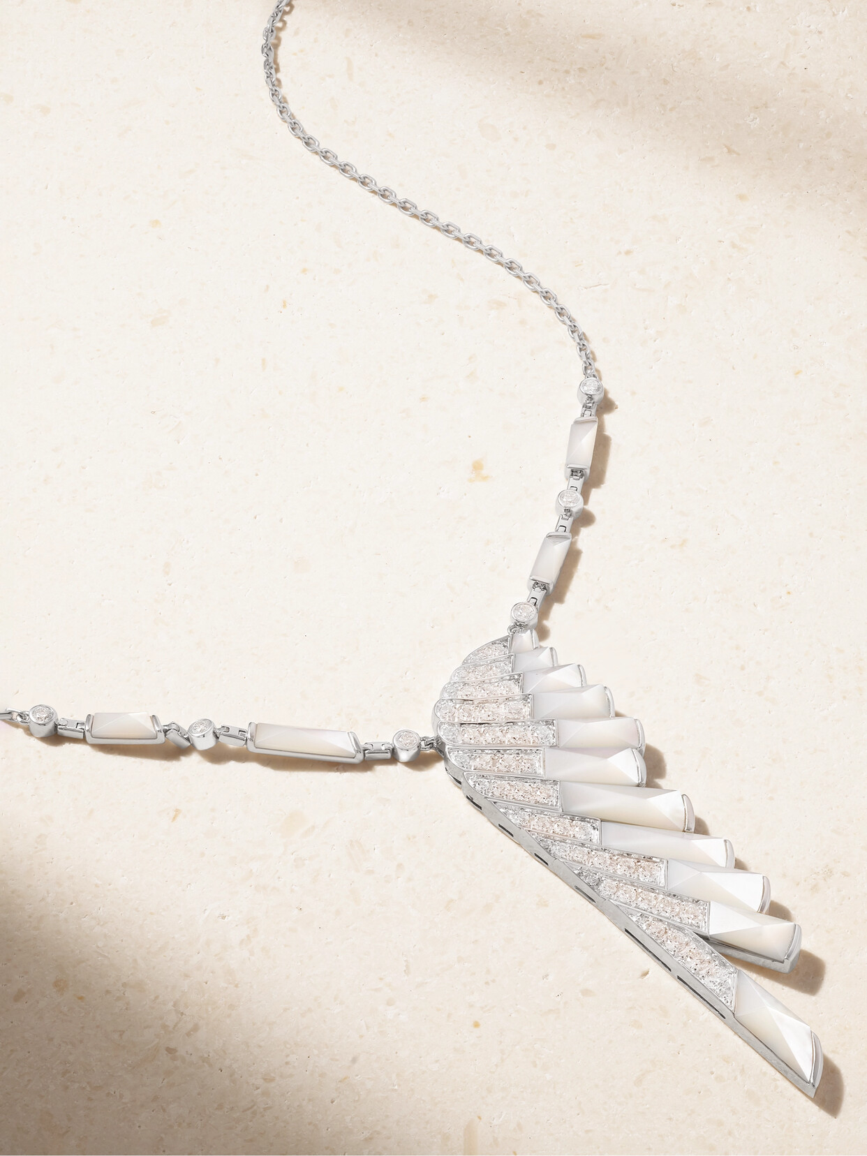 Garrard Wings Rising 18-karat White Gold, Mother-of-pearl And Diamond Necklace In Neutral